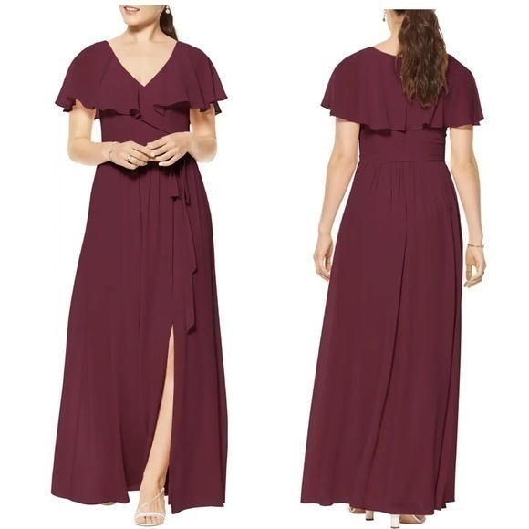 Bill Levkoff Nordstrom Overlay Chiffon A-line Bridesmaid Wedding Gown Wine Red - Picture 1 of 12